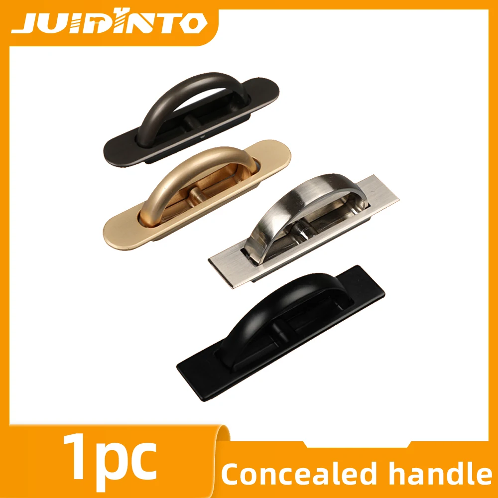 

JUIDINTO Tatami Swivel Drawer Pull Hidden Black Gold Grey Zinc Alloy Cabinet Handle Round Bounce Concealed Wardrobe Pull