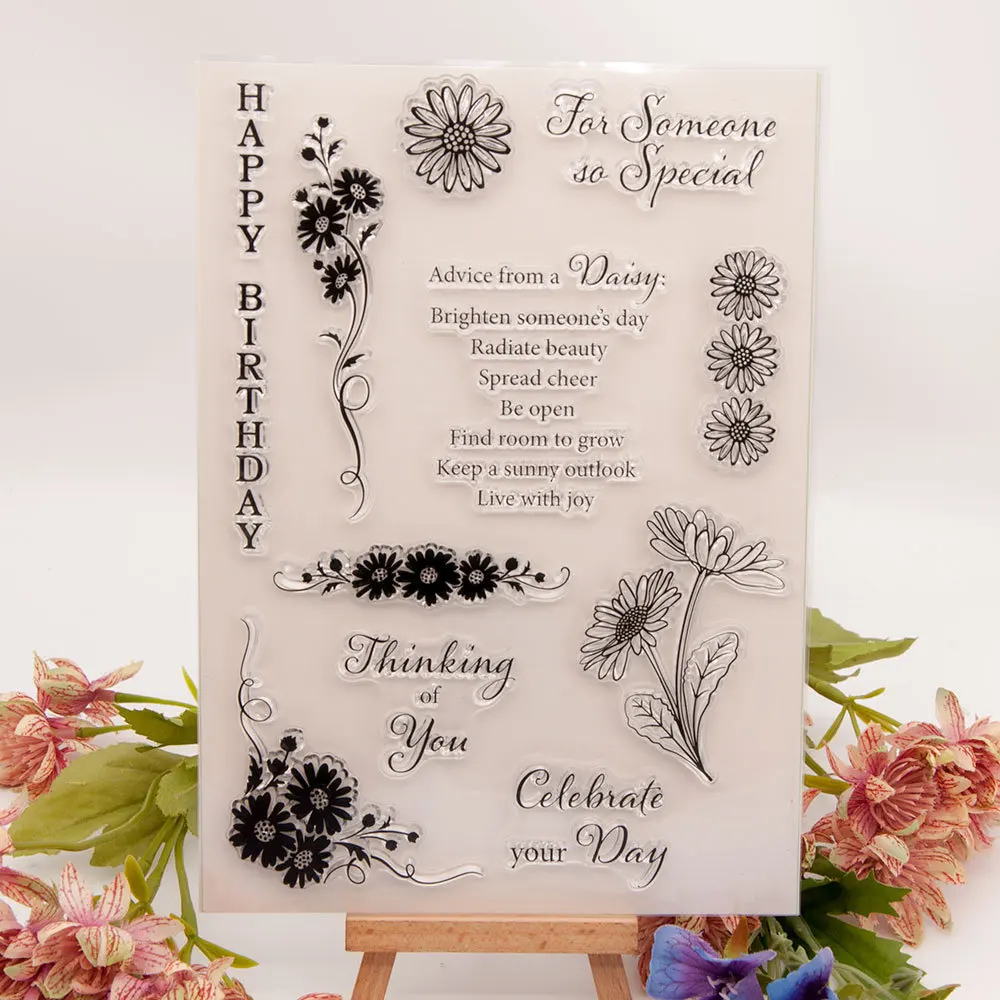 

Clear Stamps for Card Making Supplies, Happy Birthday Background Transparent Stamps Seal for DIY Scrapbooking Journaling T1799