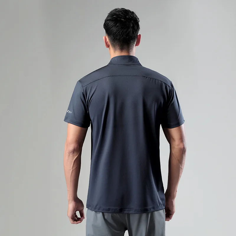 Gyms Clothing Fitness Running t shirt Standing Collar Men's Short-sleeved Ice Silk Quick-drying Stretch Sports Training T Shirt