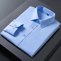 mens blue shirt long sleeve pocketless formal business dress shirts office work non iron stretch white shirts korean clothes