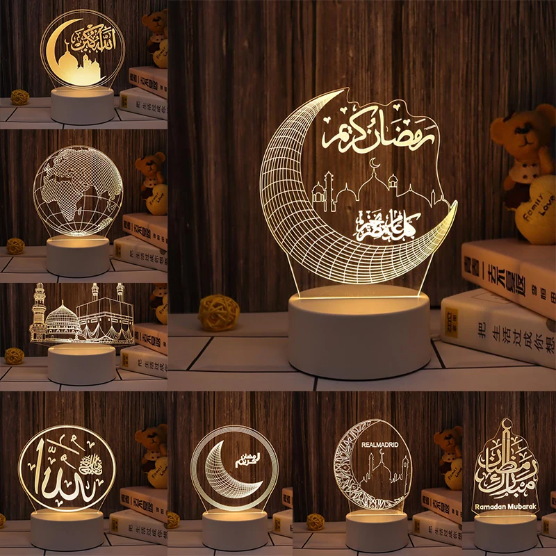 

2022 Eid Mubarak Decor for Home LED 3D Ornament Light Ramadan Decorations Eid Al Adha Islamic Muslim Festvial Party Decoration