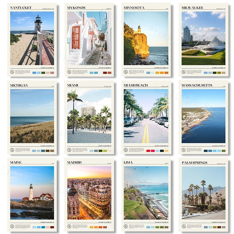 Постеры для путешествий с изображением города римская Мальта Сеул Япония