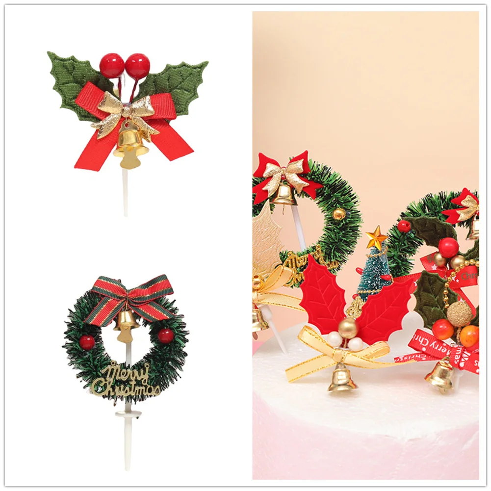 

Christmas Wreath Xmas Tree Cake Decoration Grass Circle Small Bell Cake Topper Kids Favor Merry Christmas Gifts Decoration Card