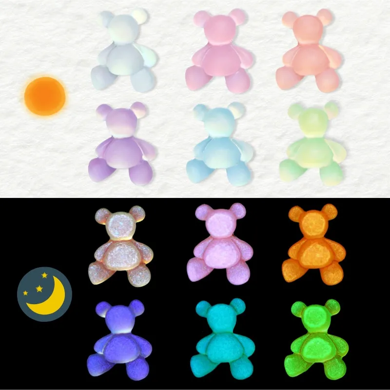 

10Pc 3D Kawaii Glowing Bear Luxe Nails Charms Decoration Macaron Color Rhinestone Luminous Candy Bear Accessories Nail Supplies