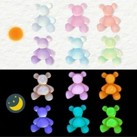 10pc 3d kawaii glowing bear luxe nails charms decoration macaron color rhinestone luminous candy bear accessories nail supplies