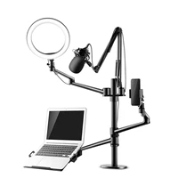 desktop live stand set 6 in 1 10 led ring light microphone mount compatible with 12 17 laptop17 32 monitor7 13 tablet3 5