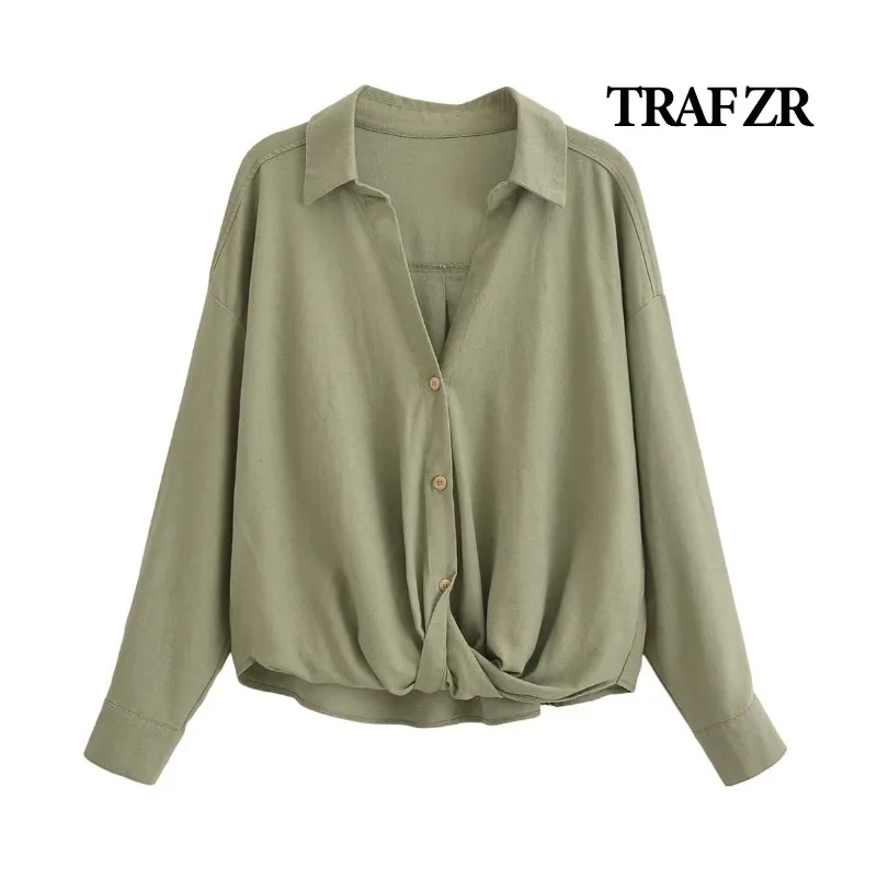 TRAF ZR Женские рубашки Молодежные элегантные женские Топ с длинным рукавом Лляная