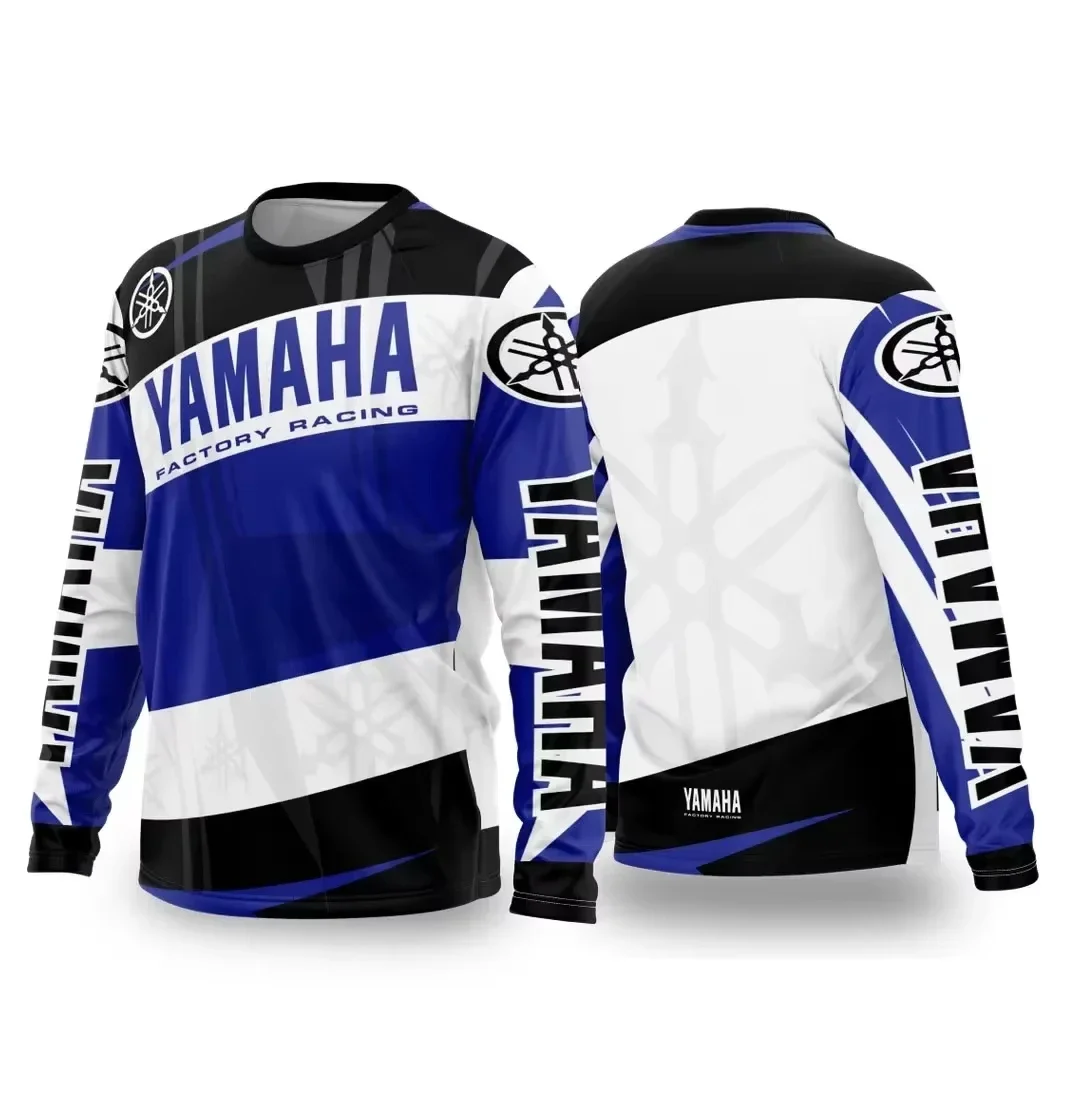 Фото Летний мотоциклетный костюм YAMAHA для мужчин и женщин, свободный, дышащий, быстросохнущий, для бездорожья, гоночный костюм, спортивная футболка с длинными рукавами и 3D-принтом №4