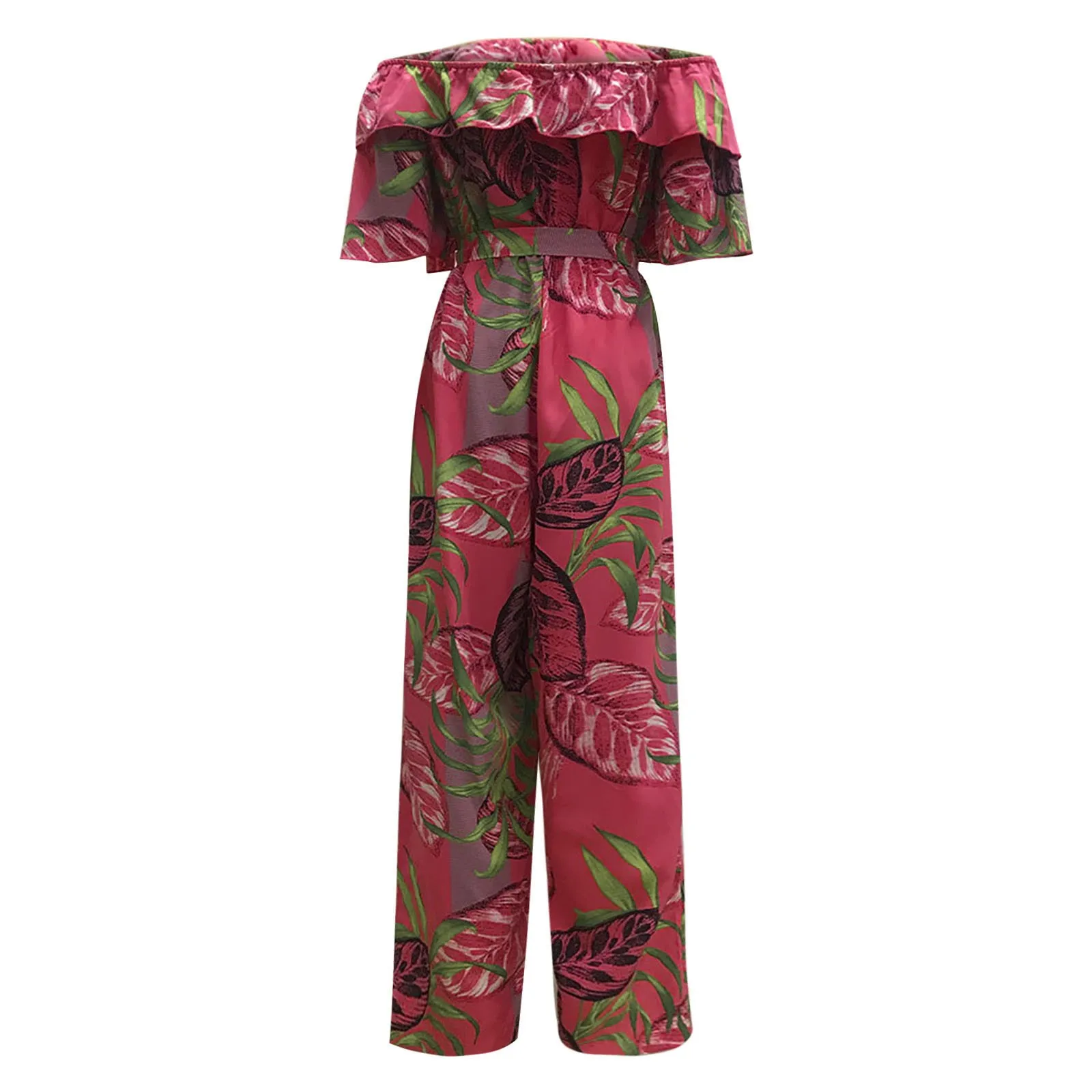 Женский шифоновый комбинезон с коротким рукавом оборками и открытыми плечами