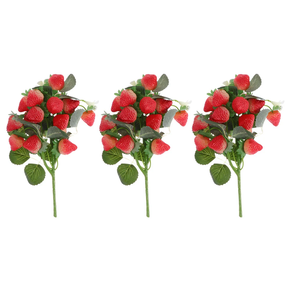 

3 Pcs Toy Artificial Fruit Bouquet DIY Flower Arrangement Decor Strawberry Ornament Pvc Branch Fake Party Decorations