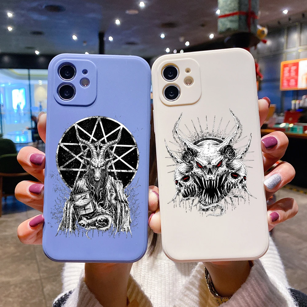 

Square Liquid Silicone Phone Case For iPhone 14 13 12 11 Pro MAX XR X SE XS 7 8 Plus Soft DIY Cover Pentagram Demonic Satanic