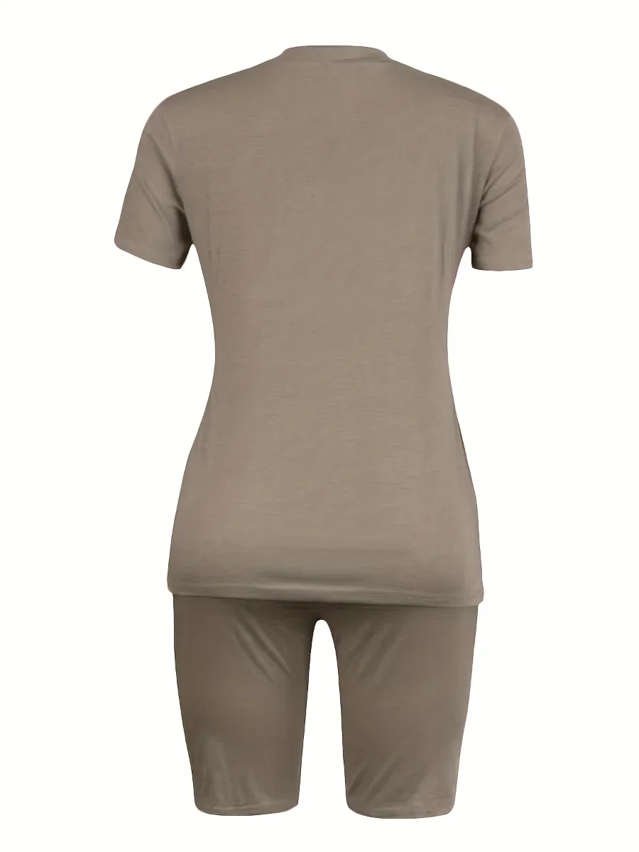 Базовый женский однотонный спортивный костюм из двух предметов с круглым