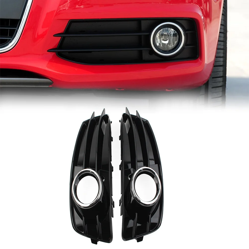 

1Pcs Car Front Bumper Fog Light Grille Cover With Chrome Ring Left/Right For Audi A3 8P S-Line 2009-2012 Gloss Black ABS Plastic