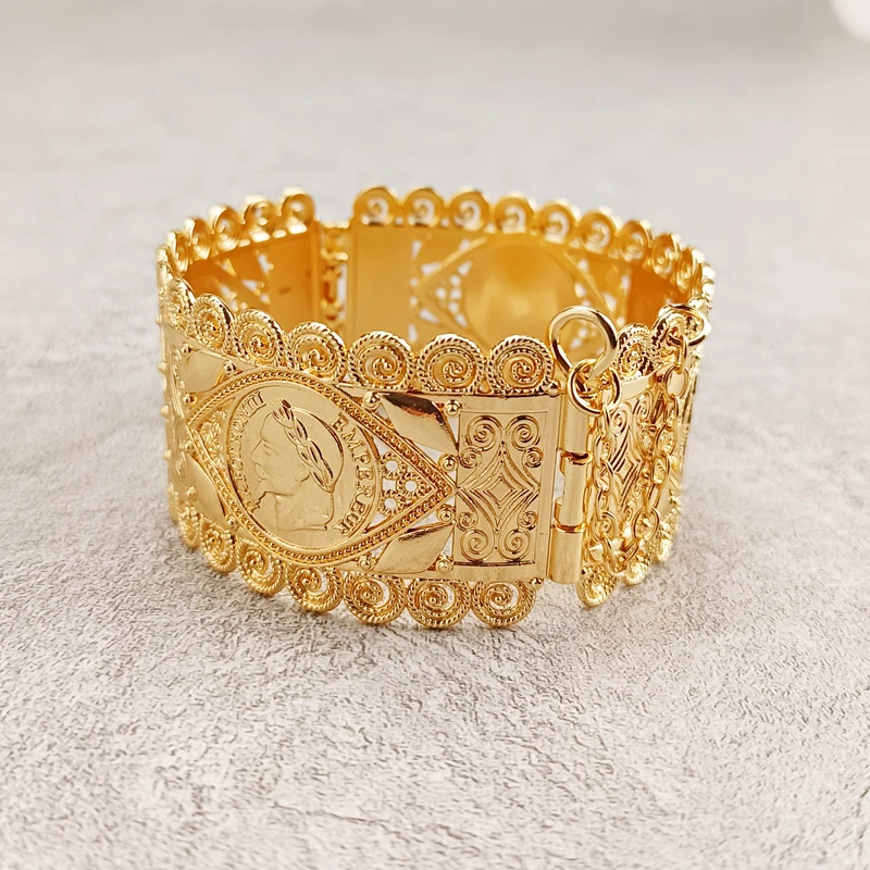 

Arab Dubai Metal Flower Bracelet, Women's Cuff Bracelet, Gold, Algerian Jewelry Women's Cuff Bracelet, Coin Bracelet