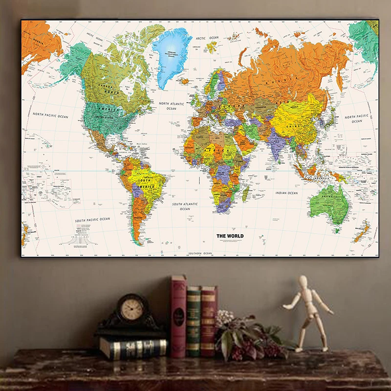 

100*70cm Map of The World Non-woven Canvas Painting Wall Art Poster Unframed Prints Living Room Home Decor School Supplies