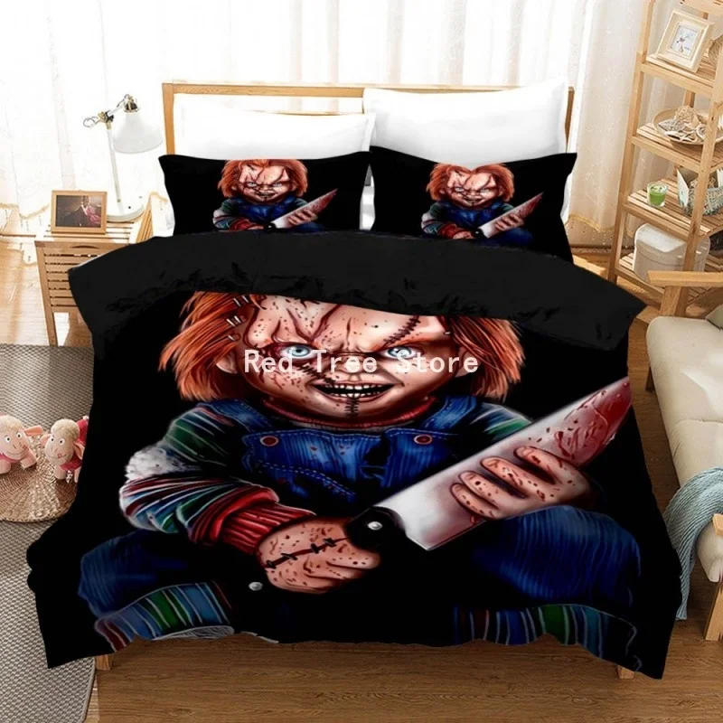 

Horror Puppet Doll Chucky Bedding Set King Size Movie Child Of Play Character Duvet Cover Double Bed Quilts Kids Boys Bedroom