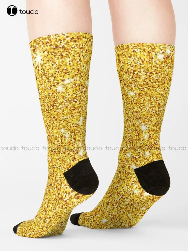 Glitter Sparkle Gold Effect Socks Mens Socks Crew Unisex Adult Teen Youth Socks 360° Digital Print Harajuku Gd Hip Hop Gift Art