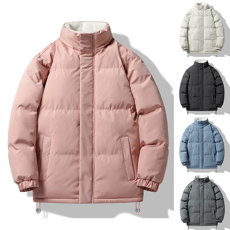 Plush And Thicken Letter Graphic Men Winter Coat Stand Collar Oversize Parkas Korean Style Male Padded Coat Warm Jackets