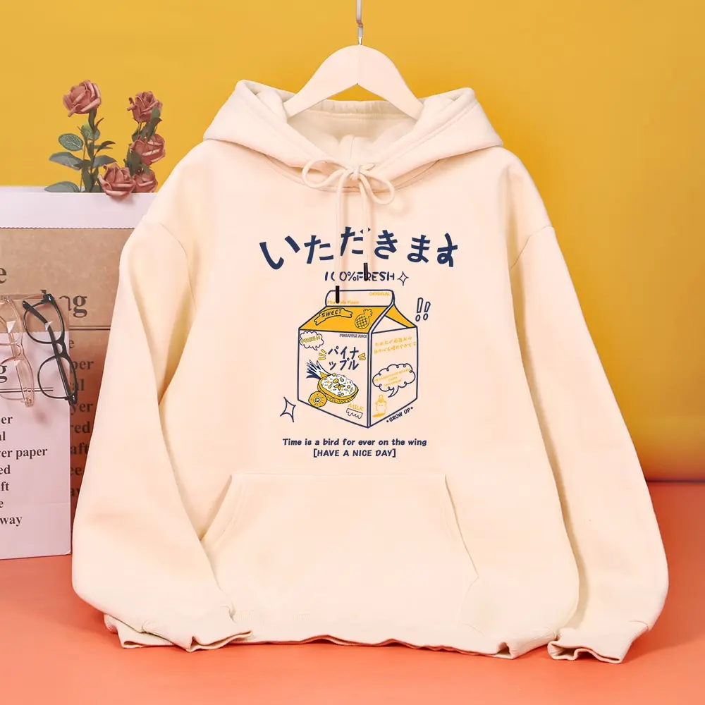 

100% Fresh Pineapple Juice Time Is A Bird For Ever On The Wing Women Hoody Fashion Casual hoodie Chic Fleece Hooded Soft Tops