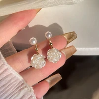 1 pair women earrings camellia shape faux pearl design show unique charm alloy mini flower style elegant all match drop earrings