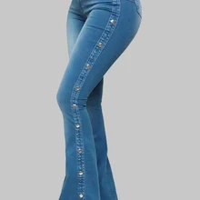Women High Waist Wide Leg Denim Jeans Ladies Flare Long Pants 2022 Fashion Stretch Pocket Trousers C