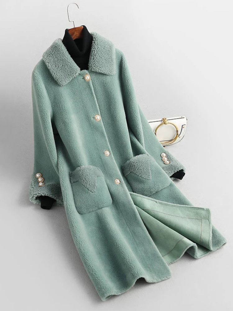 Winter Fur Coat Female 2023 Long Sheep Shearling Jackets Women Wool Casual Coats Single Breasted Jaqueta Feminina X839