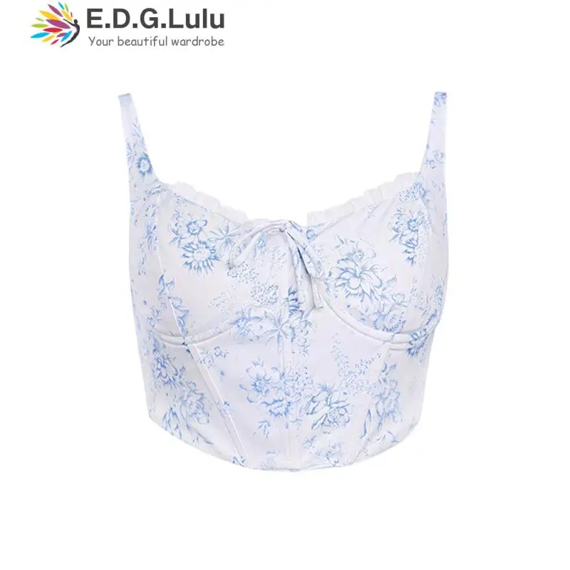 

EDGLuLu 2022 Sexy Women Sleeveless Floral Print Short Crop Tops Ladies Vest Casual Camisole Women's Tube Top Female 0706