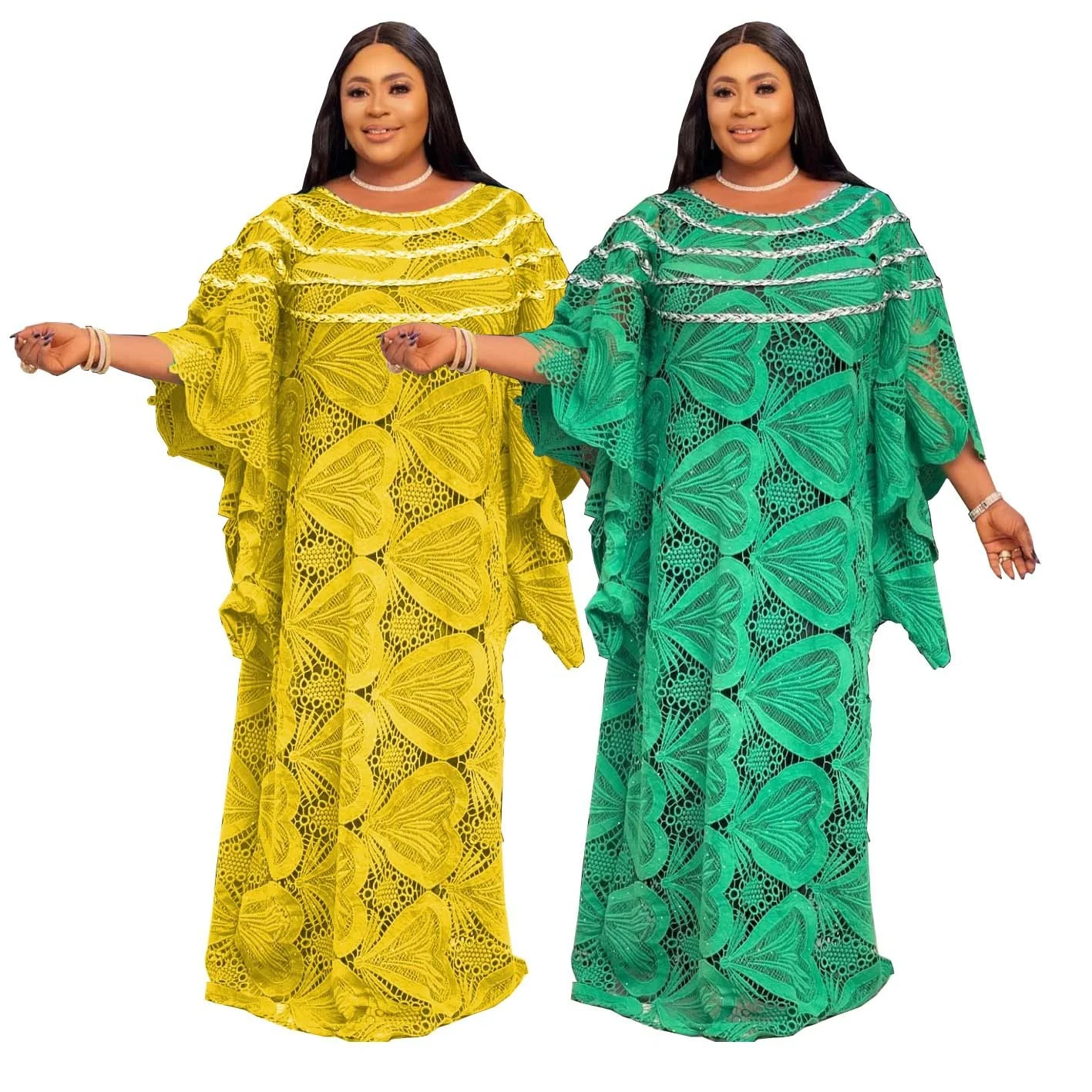 Women's Robe Loose Fitting Green Long Skirt Careful Machine Embroiled Place Examination Commanding Plus Size Long Women's Dress