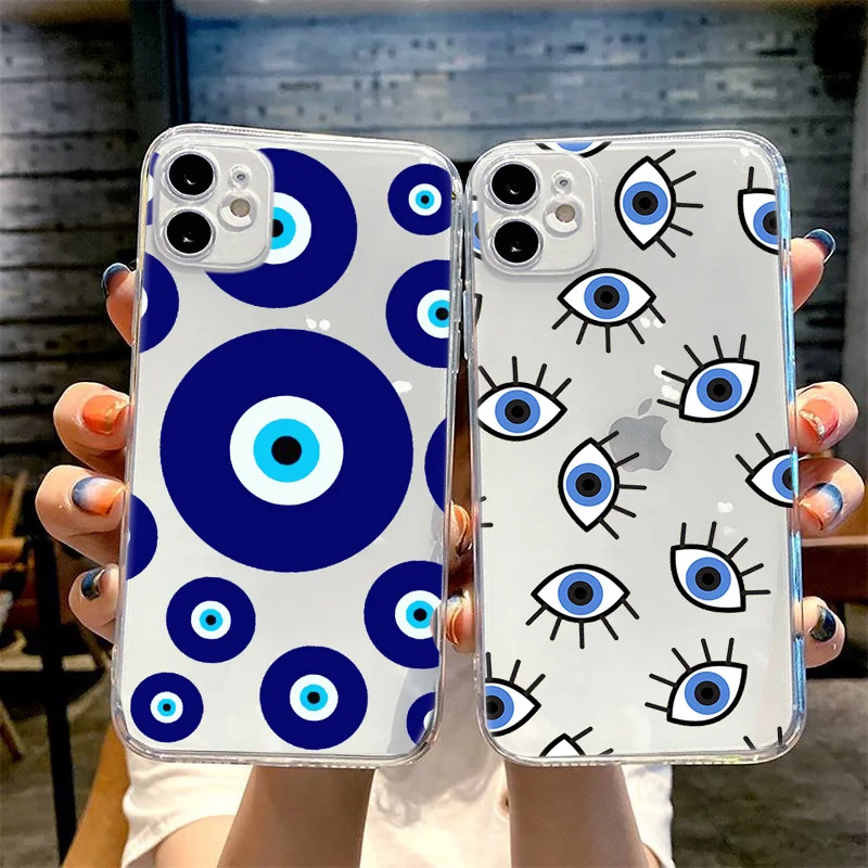 Lucky Eye Blue Evil Eye Print Phone Case For iPhone 14 13 12 11 Pro Max Mini XR X XS MAX 7 8 Plus Cover Clear Shockproof Fundas