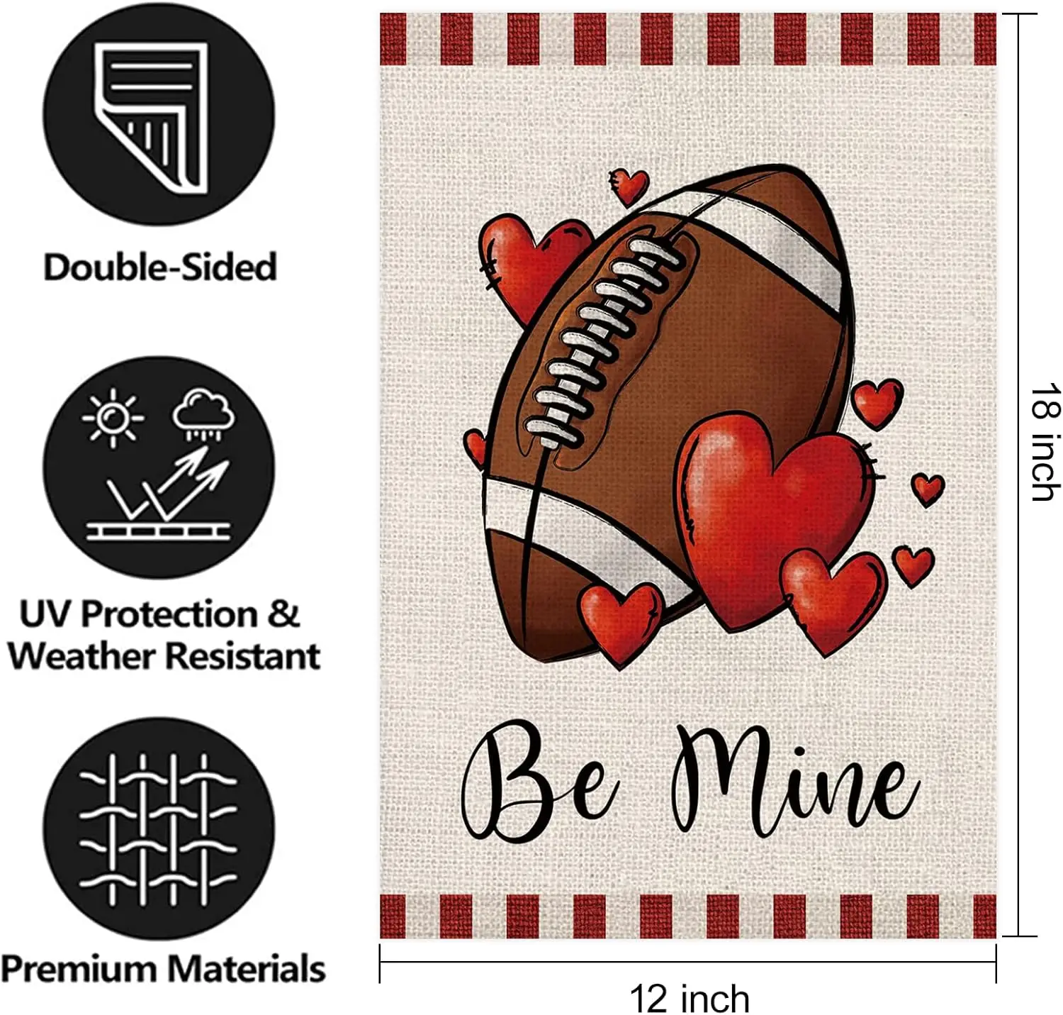 Фото Флаг Texupday Be Mine Football Love Heart Decoration для Дня святого Валентина, двусторонний, вертикальный, из мешковины, для сада, в деревенском стиле, XXE PPM №3
