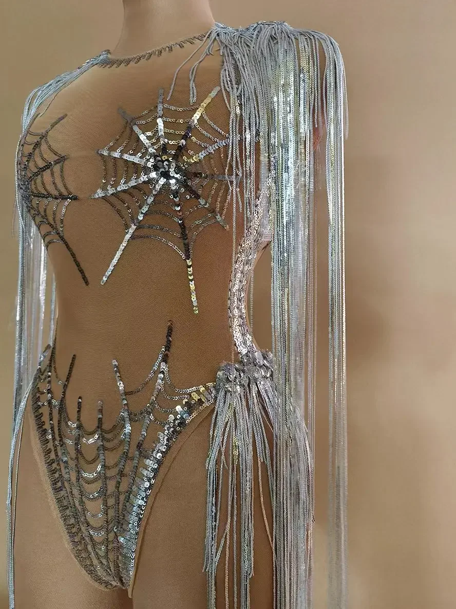 Узорчатый танцевальный костюм паука паутины Леди Гага Бейонсе для вечеринки