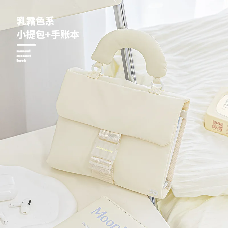 

2023 Cream Toast Loose Leaf Manual Book File Package, Fluffy Waterproof Fabric, Multi-layer Storage Bag Office Accessories