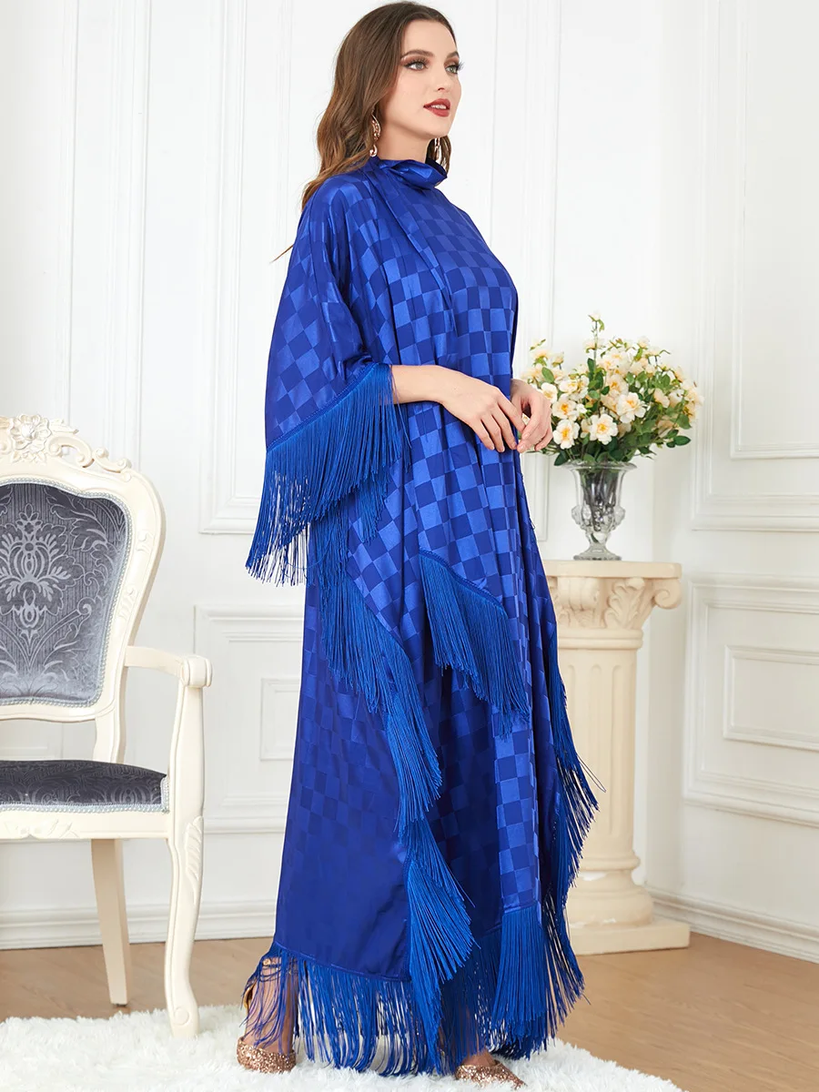 Women's Spring Summer Ramadan Muslim Fashion Fringe Dress Abaya Arab Islamic Women's Kaftan Bat Sleeve Dress, Dubai, Turkey