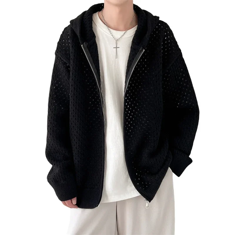 Hooded Knitted Cardigan Men's Spring Autumn Loose-Fit Casual Clean-Fit Design Sensibility Outerwear Woolen Garment