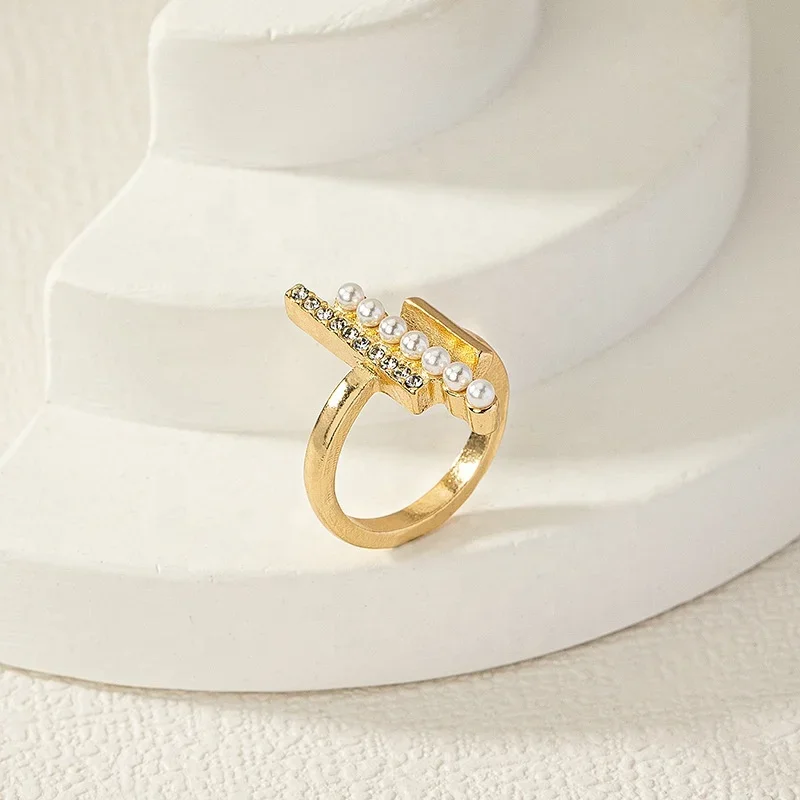 Модное прямоугольное кольцо с открытым белым жемчугом регулируемое серебряное