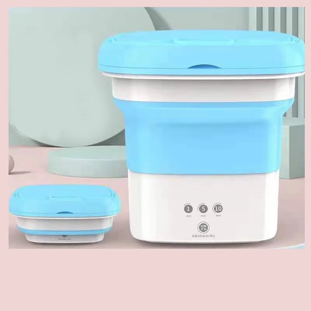 Portable Folding Washing Machine Wash Fruits Electric Touch Button Washer Barrel Type With Dehydration Function For Home Travel