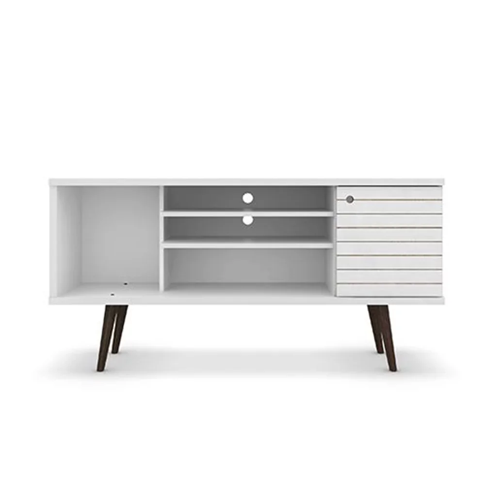 With 5 Shelves And 1 Door With Solid Wood Legs, White