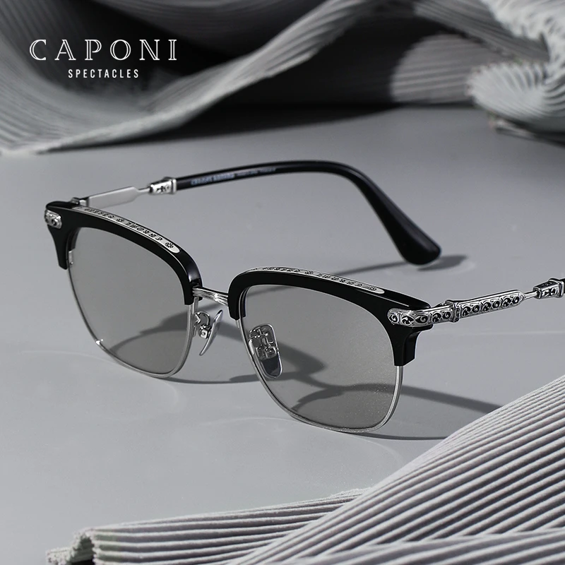 

CAPONI Titanium Sunglasses Polarized Photochromic UV400 Protect Shades Retro Outdoor Driving Acetate Men's Sun Glasses BS0017