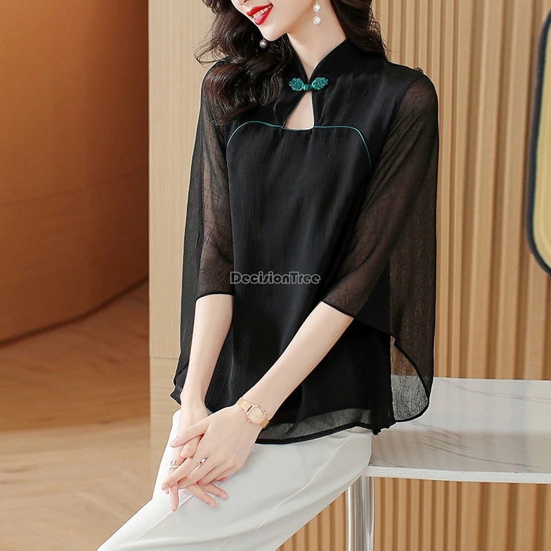 Женская шифоновая блузка в китайском стиле элегантная свободная Элегантная