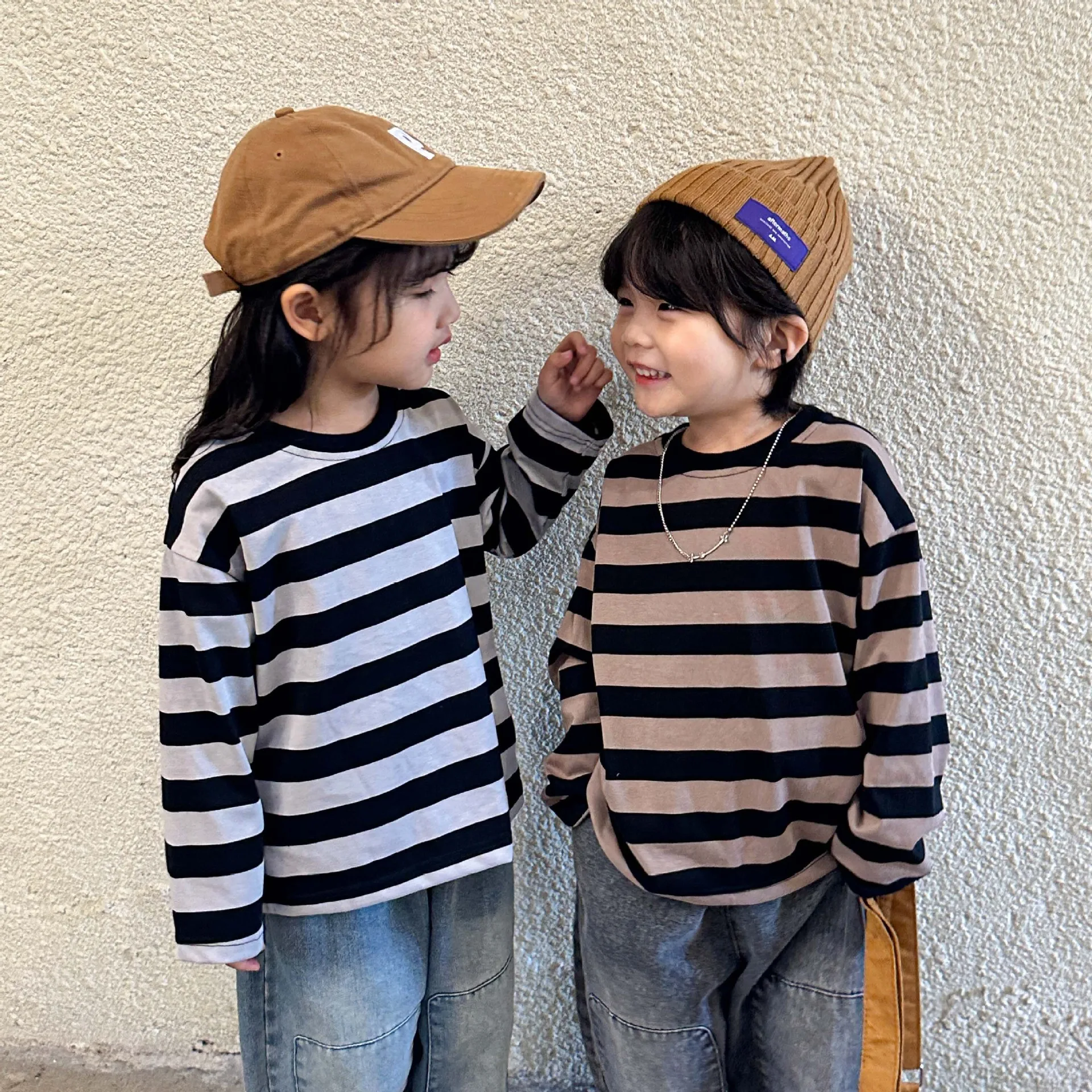 

Little Boys Girls Striped Sweatshirts Fall Cotton Outerwear Korean Style Loose Hoodie Tops Toddler Kids Back to School Outfits