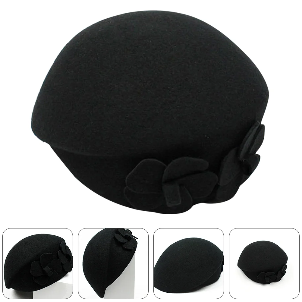 

1pc Stylish Flower Decor Beret Elegant Woolen Beret Creative Winter Warm Beret