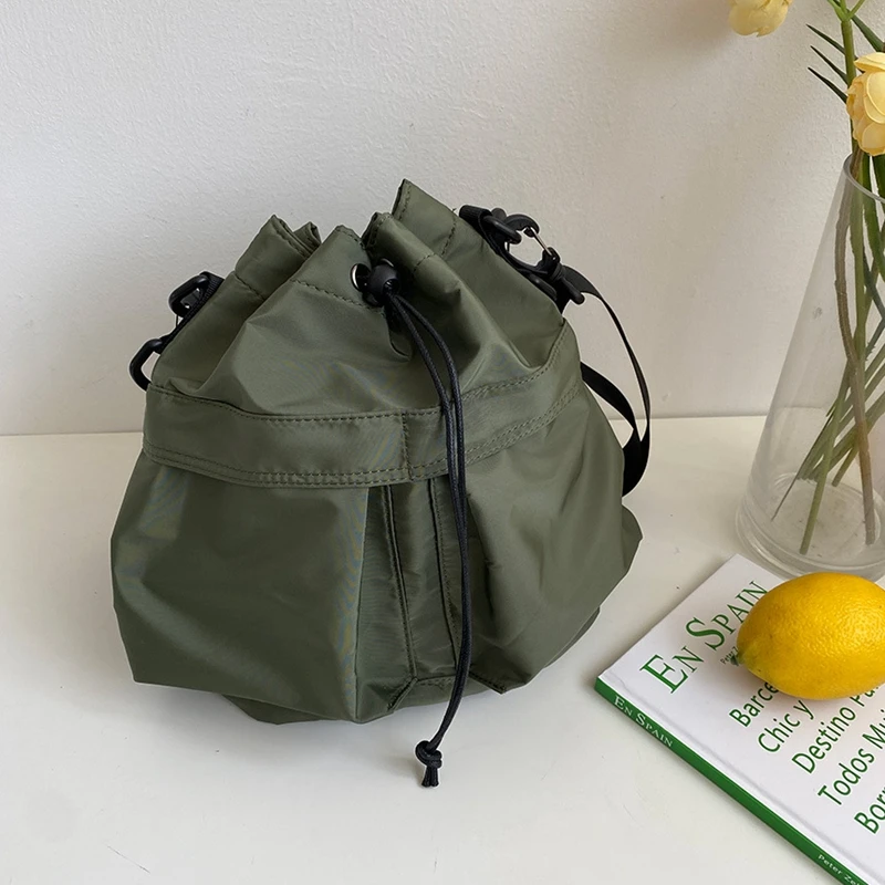 Large Capacity Nylon Single shoulder bag for women Travel Shopper Bag Drawstring Bucket Bag Casual Crossbody Bag