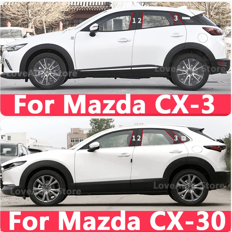 

For Mazda CX30 CX-30 CX-3 CX3 Car Window Central Column B C Pillar Cover Sticker Exterior Window Frame 2015-2022