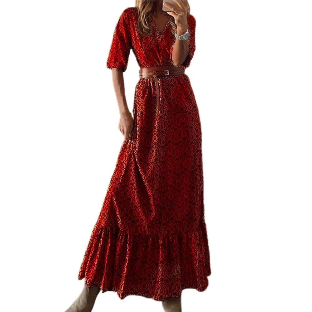 

Дышащее шикарное богемное винтажное длинное платье с цветочным принтом легкое вечернее платье подходит ко всему для отпуска