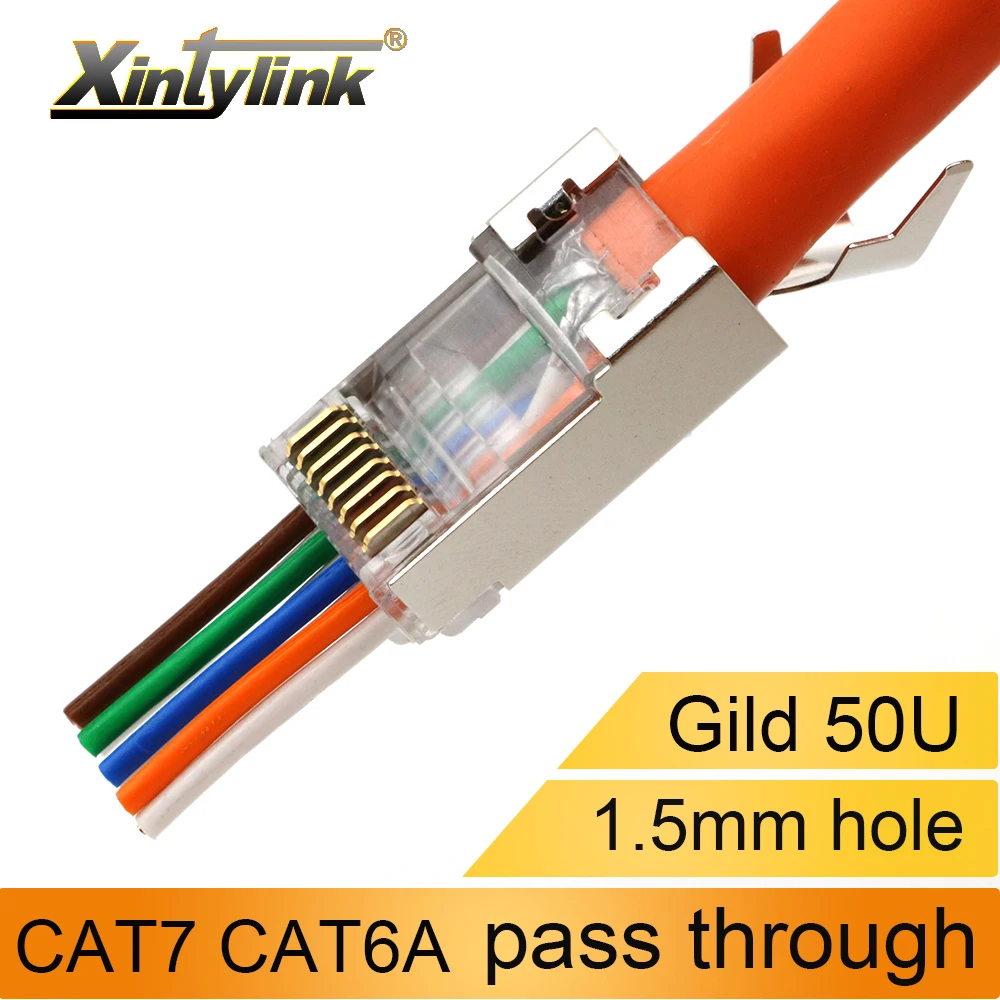 Коннектор xintylink CAT7 rj45, разъем для кабеля ethernet 50U CAT6A, Сетевая вилка 10G SFTP FTP, экранированный штекер lan, Проходное отверстие 1,5 мм