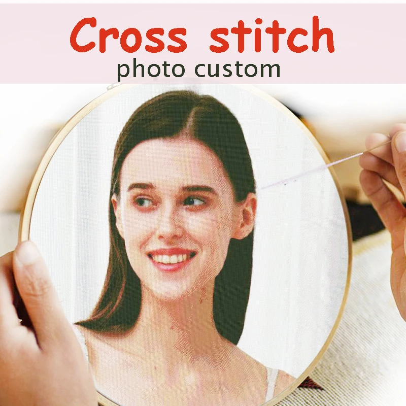

Cross Stitch Photo Custom 11CT/14CT Cotton Thread Embroidery Kits Painting DIY Needlework DMC Set Counted Printed on Canva