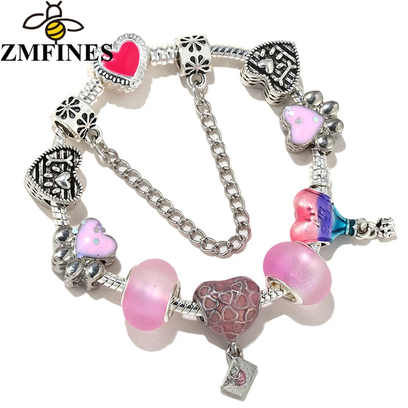 

Pink Hot Air Balloon Charm Beads Pendant DIY Snake Chain Charm Bracelet For Women Children Fashion Jewelry Dropshipping