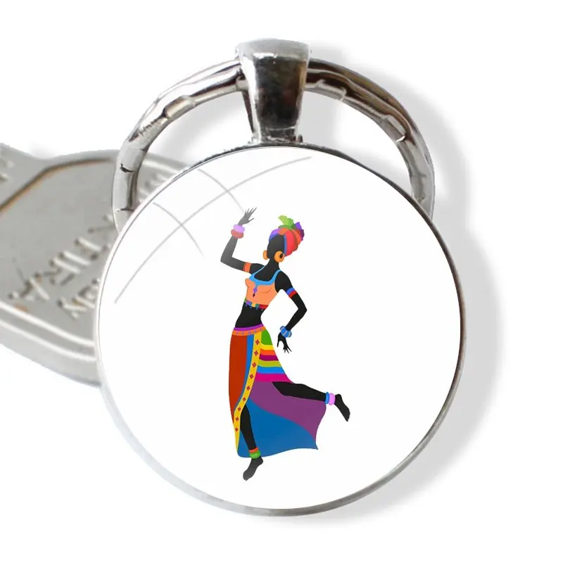 Милый африканский танцевальный женский брелок с рисунками стеклянный ручной