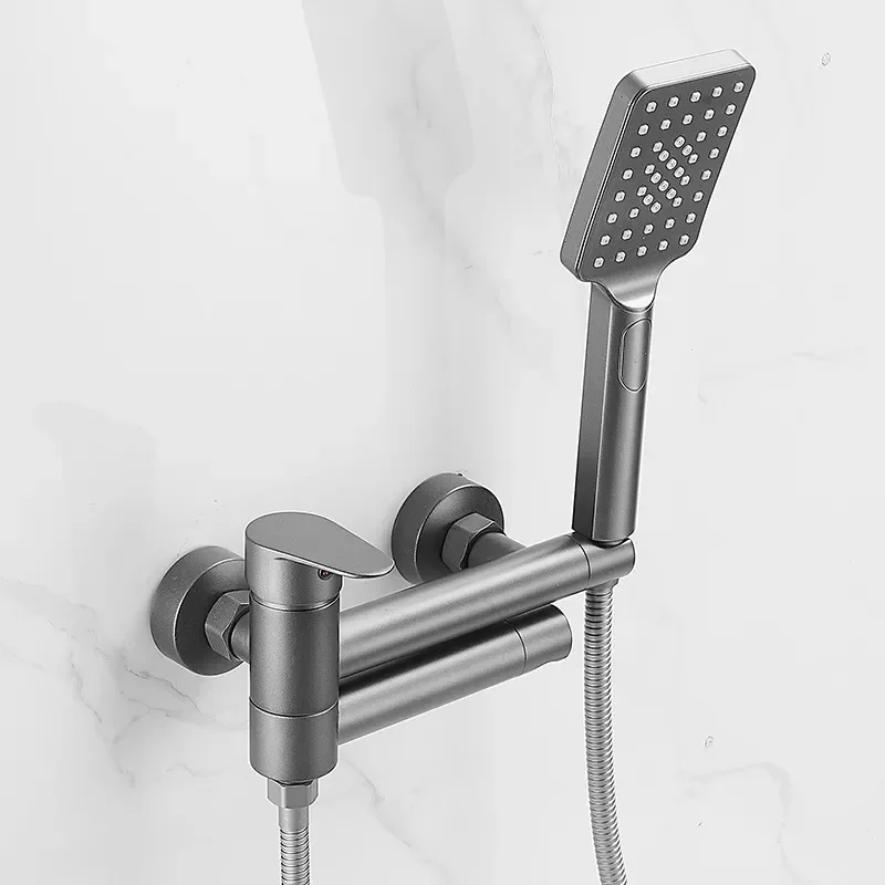 

Black Bathtub Faucet Wall Mounted Two Function Cold and Hot Tap Long Spout Outlet and Handheld Spray