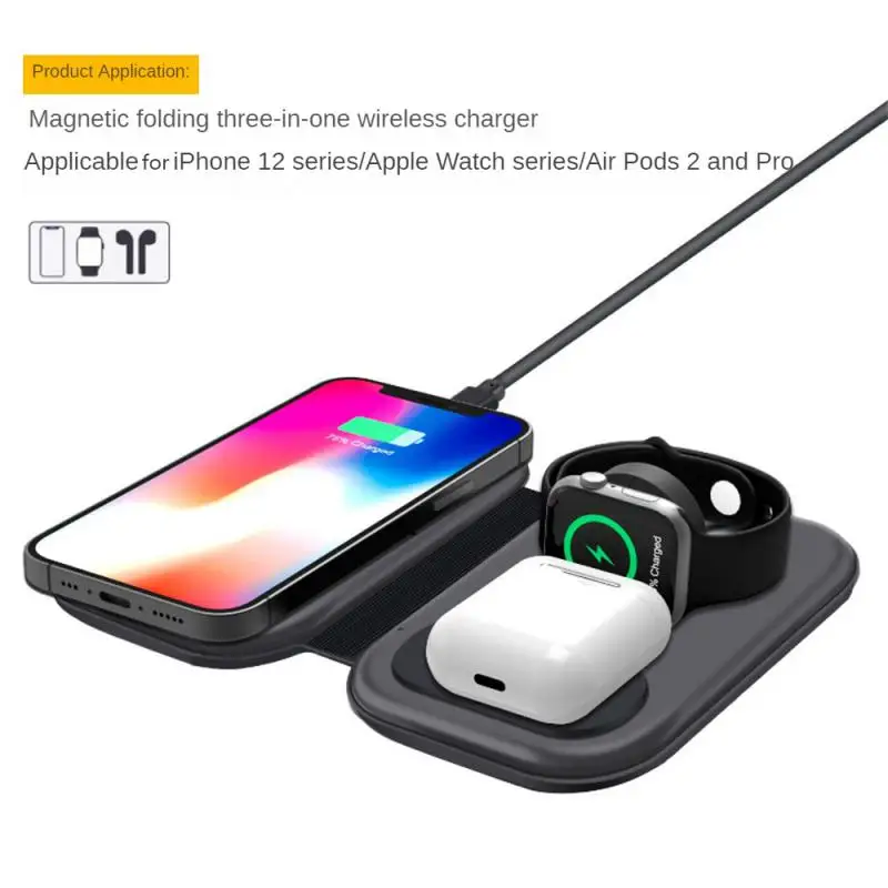 Charger Portable Charger 15w Black Foldable Magnetic Charger Portable Three-in-one Three-in-one Wireless Charging Qi Simplicity